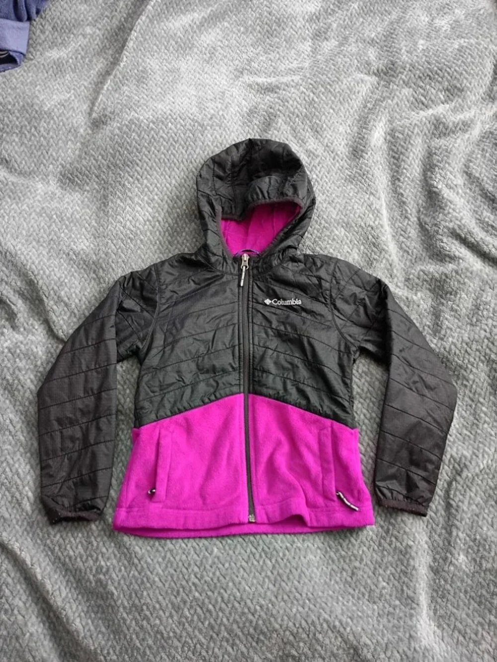 Columbia Kids Hooded Fleece Jacket – Size XS (Black/Pink Purple)